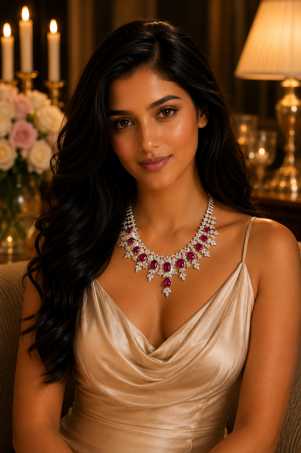 Ruby Cascade Diamond Statement Necklace in 14K Gold | Luxury Fine Jewellery