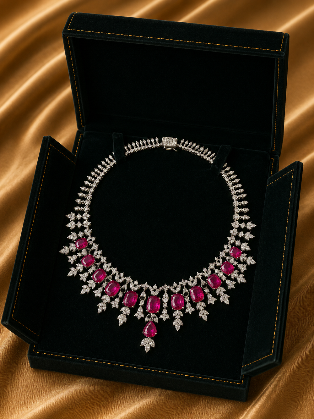 Ruby Cascade Diamond Statement Necklace in 14K Gold | Luxury Fine Jewellery