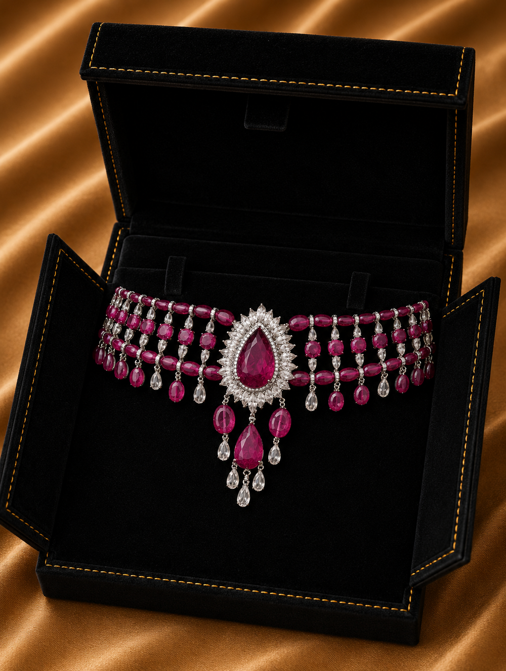Ruby Royale Diamond Fringe Statement Necklace in 18K Gold | Luxury High Jewellery