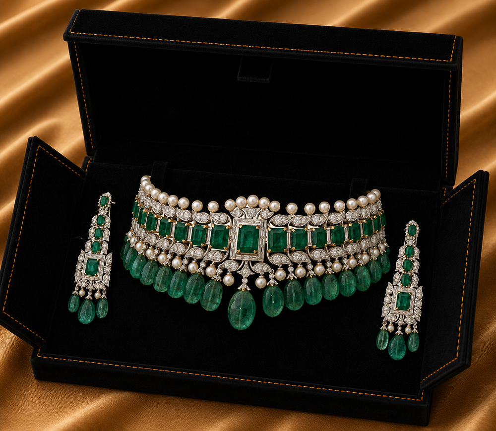 Zafrina Emerald Polki Bridal Set