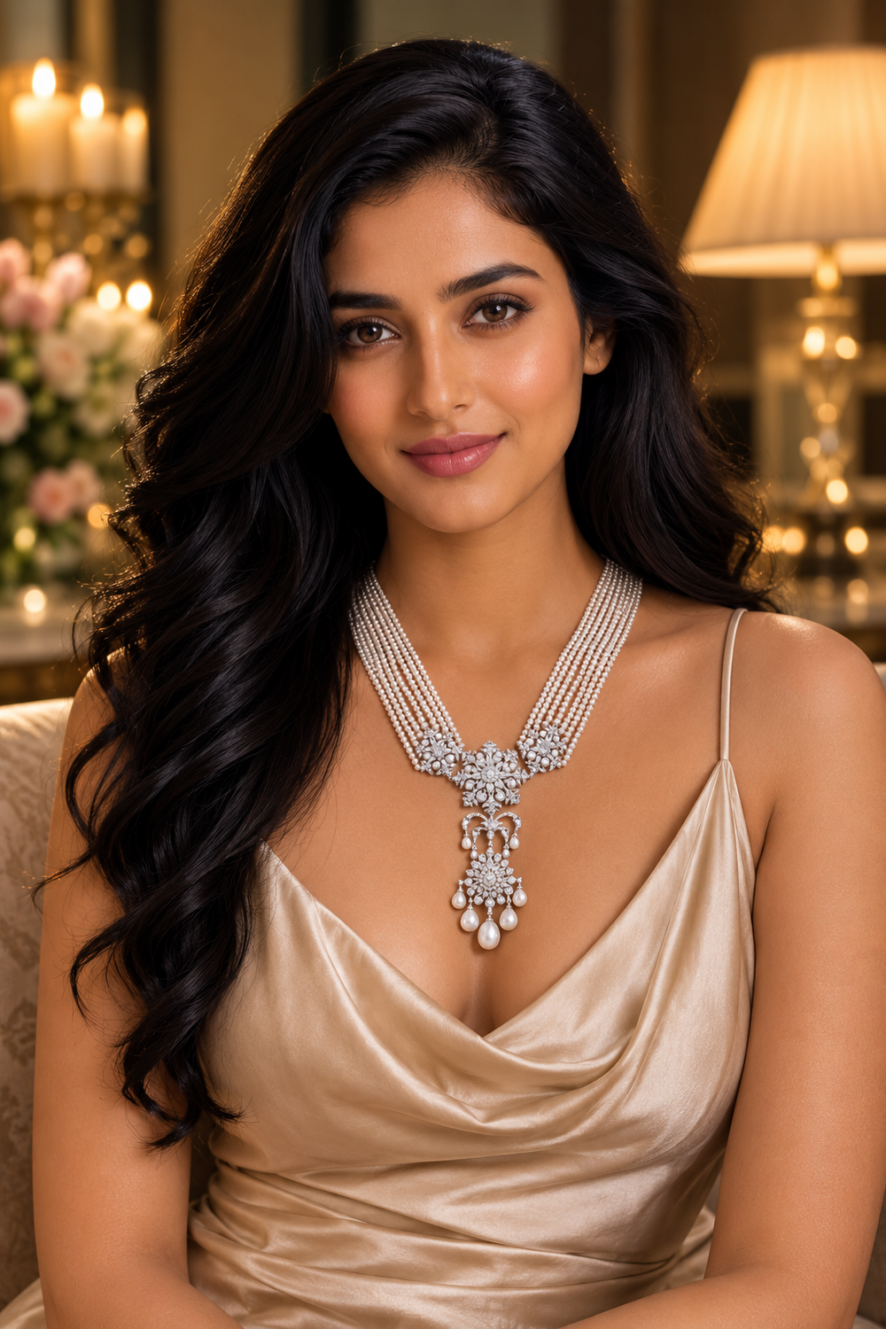 Regalia Pearl Drop Diamond Choker Necklace in 18K Gold | Luxury Fine Jewellery