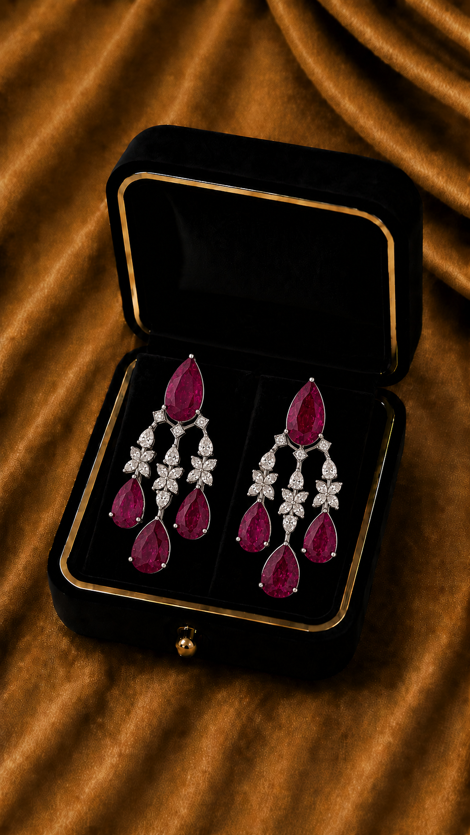 14K White Gold Ruby Diamond Chandelier Earrings