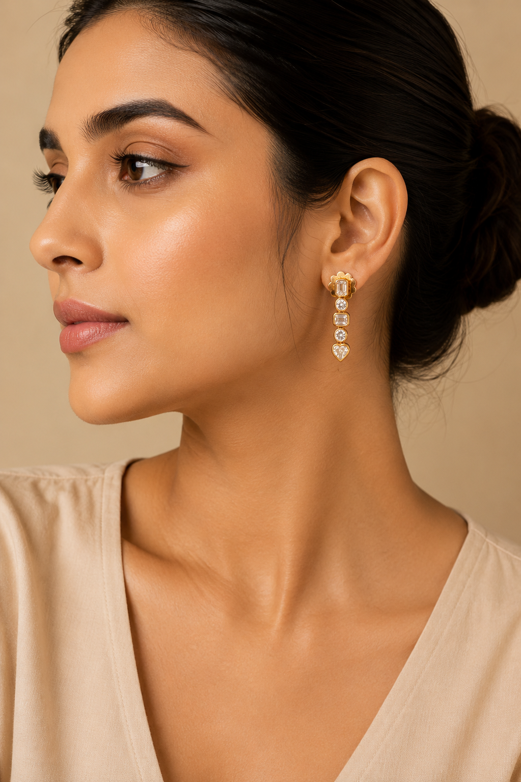 18K Yellow Gold Diamond Bar Drop Earrings