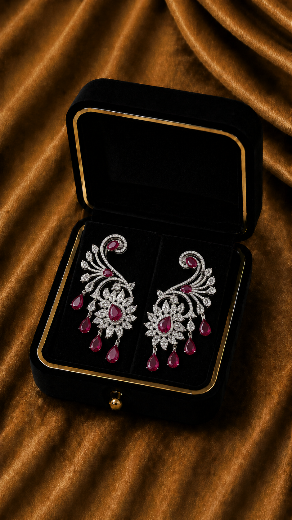 18K White Gold Ruby Diamond Ear Climber Earrings
