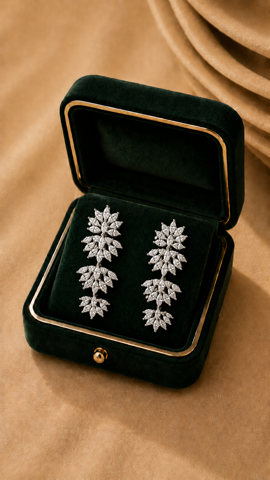 18K White Gold Diamond Floral Drop Earrings