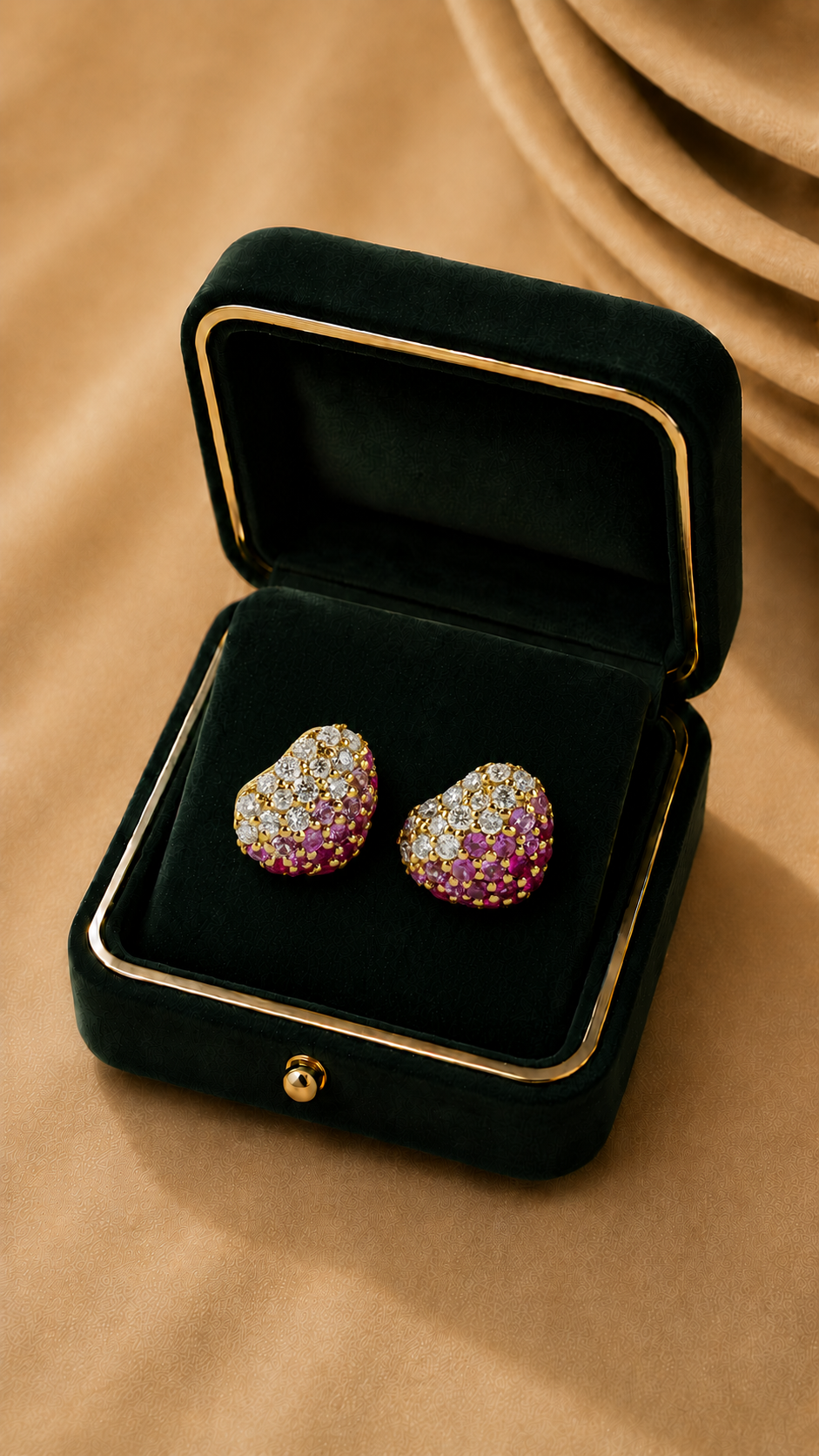 18K Rose Gold Pink Diamond Heart Stud Earrings