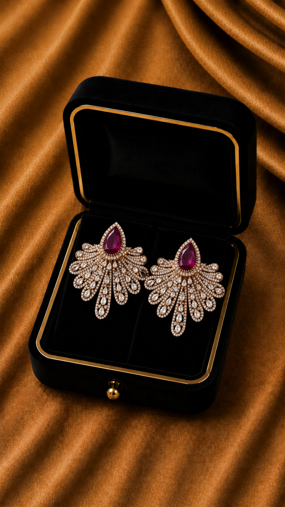 18K White Gold Ruby Diamond Chandelier Earrings