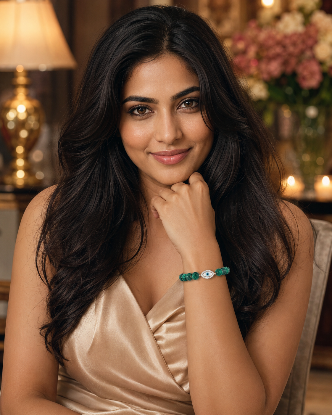Green Onyx Evil Eye Bracelet | 14K Gold & Natural Diamonds