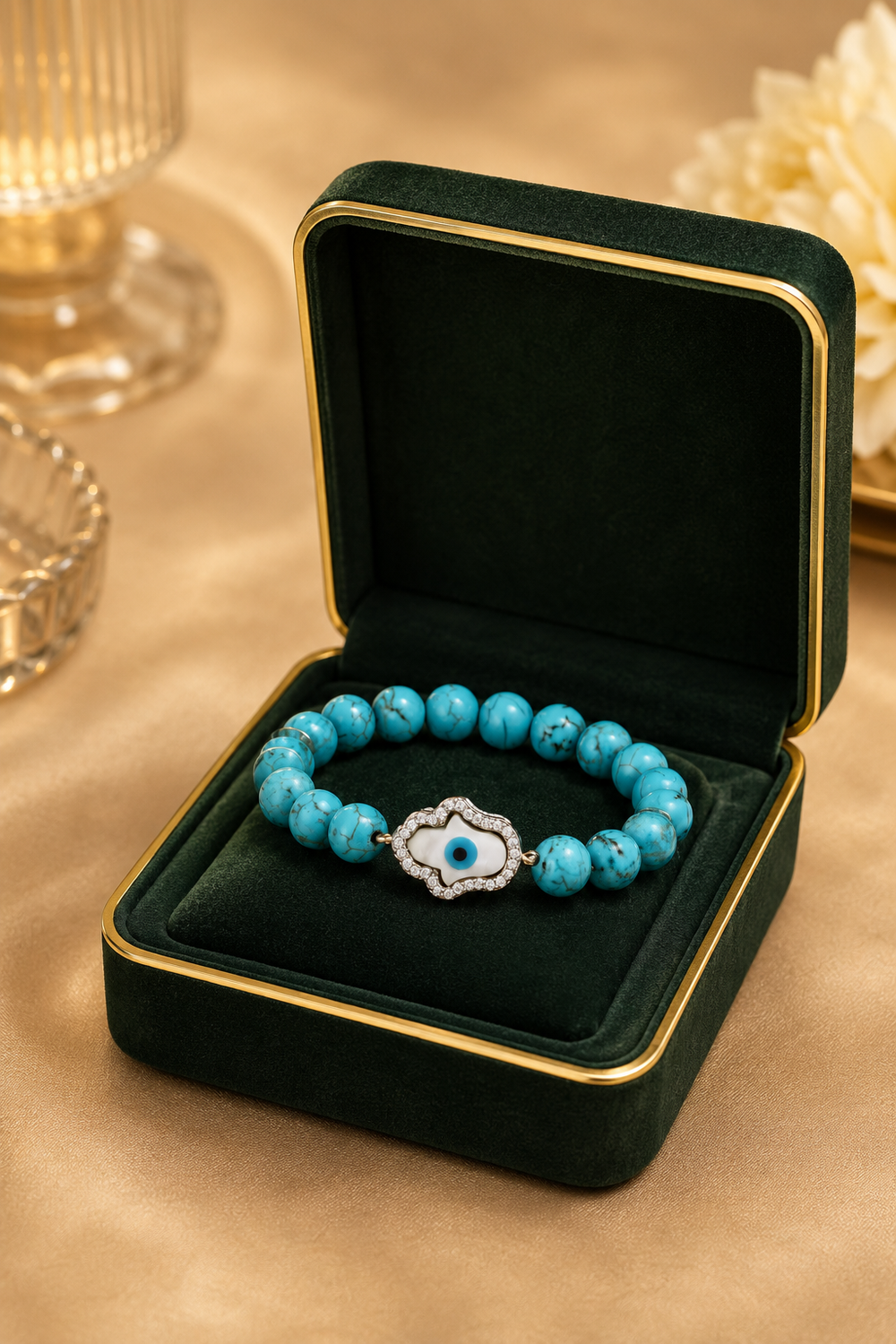 Blue Evil Eye Bracelet | 14K Gold & Natural Diamonds