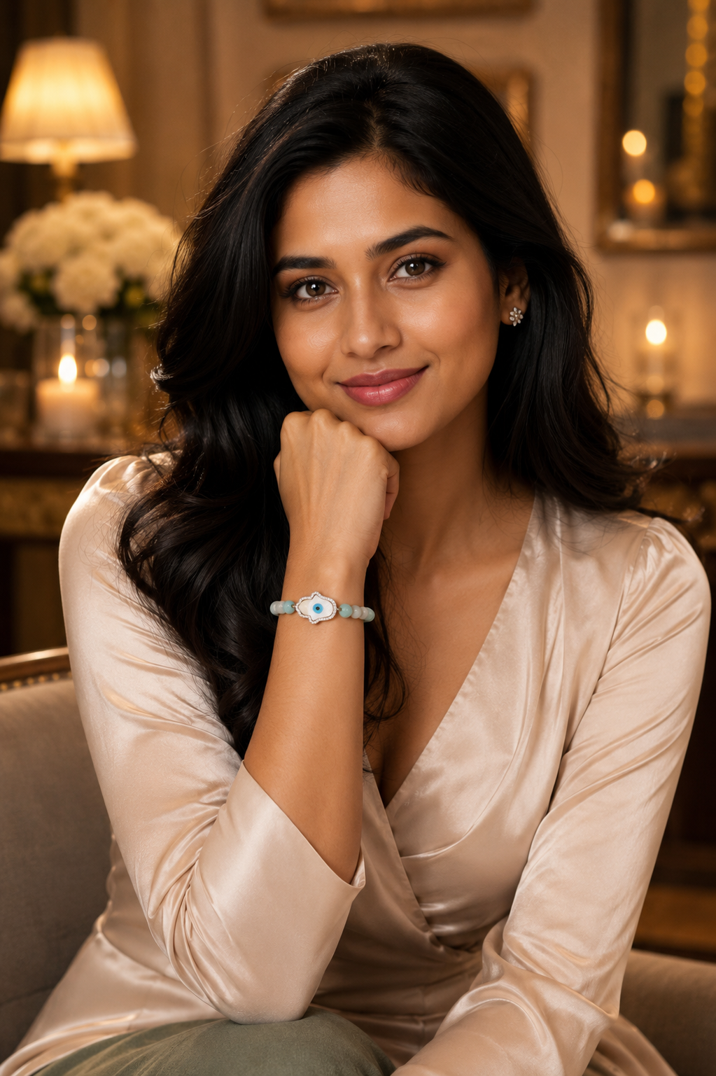 Mint Evil Eye Bracelet | 14K Gold & Natural Diamonds