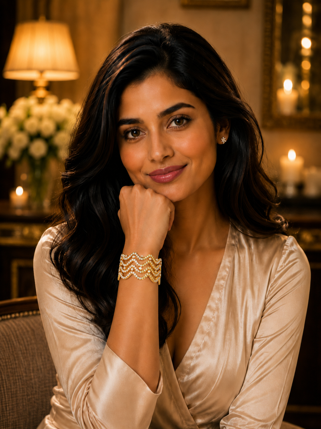 18K Yellow Gold Multi Row Diamond Cuff Bracelet