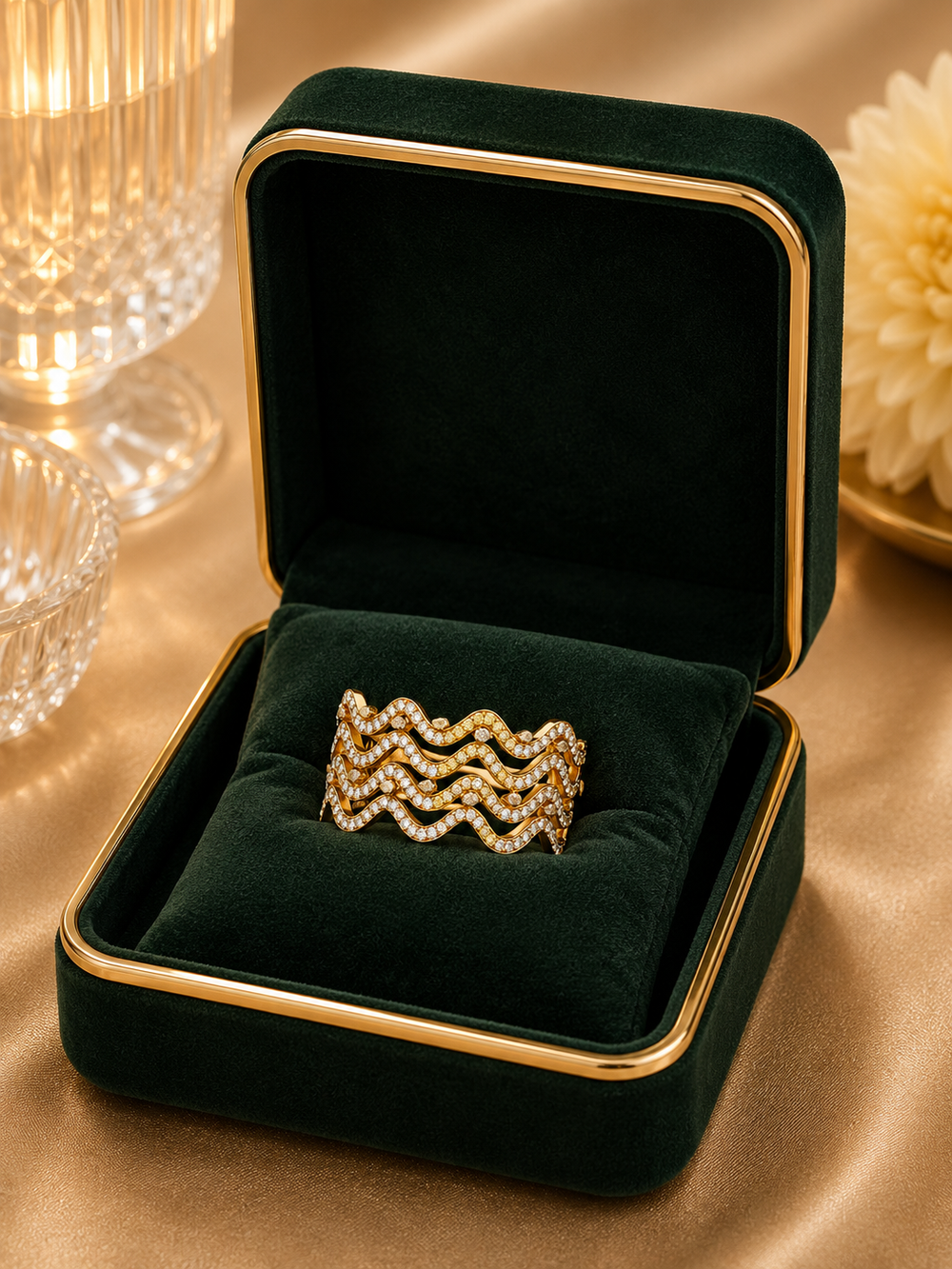 18K Yellow Gold Multi Row Diamond Cuff Bracelet