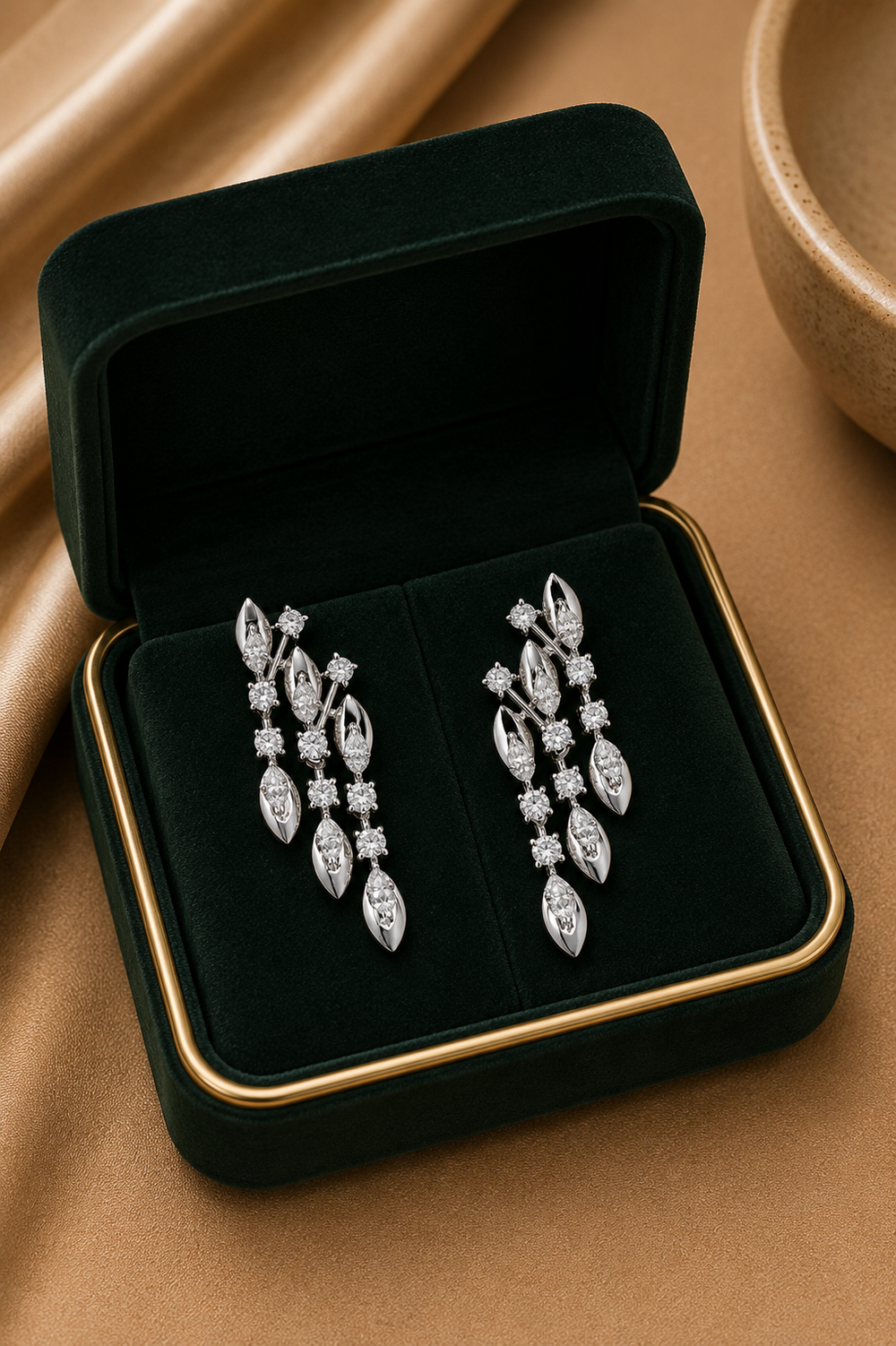 18K White Gold Pink Gemstone Diamond Earrings