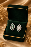 18K White Gold Emerald Halo Diamond Earrings
