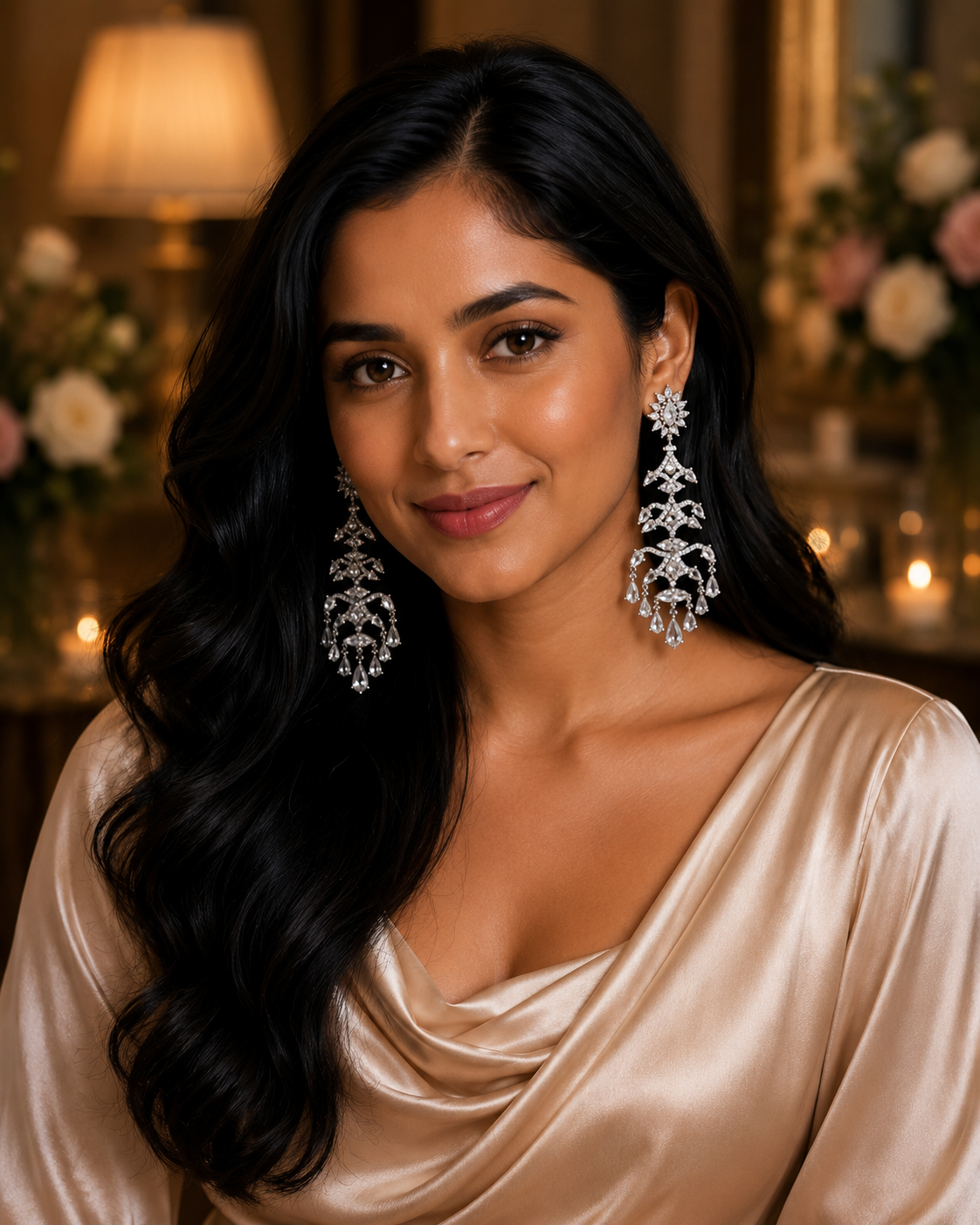 18K White Gold Diamond Chandelier Earrings