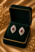 18K White Gold Ruby Halo Diamond Earrings