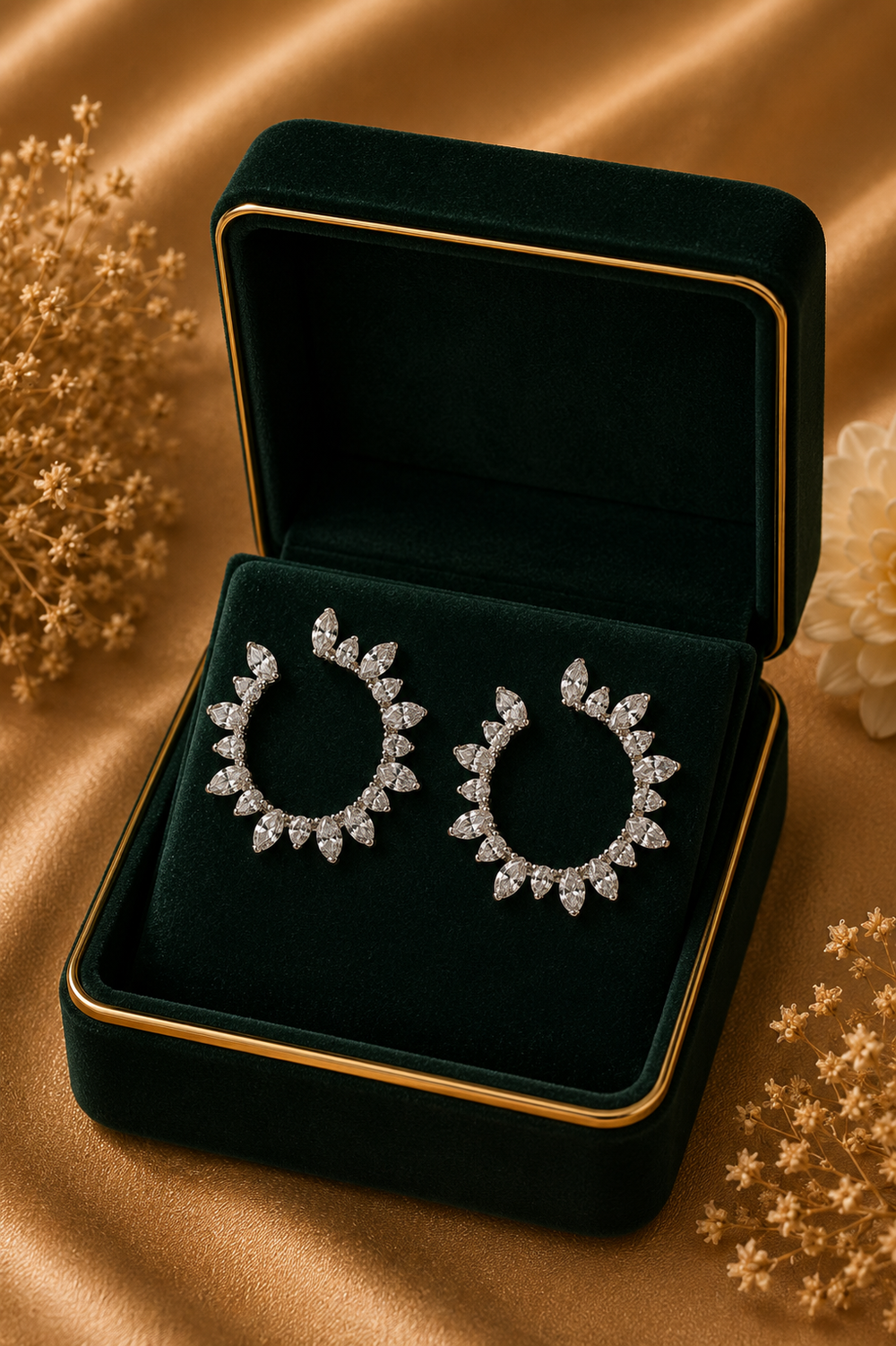 18K White Gold Diamond Open Hoop Earrings
