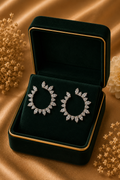 18K White Gold Diamond Open Hoop Earrings