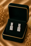 18K White Gold Geometric Diamond Drop Earrings