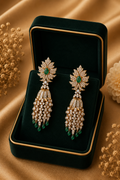 14K Gold Emerald Diamond Chandelier Earrings