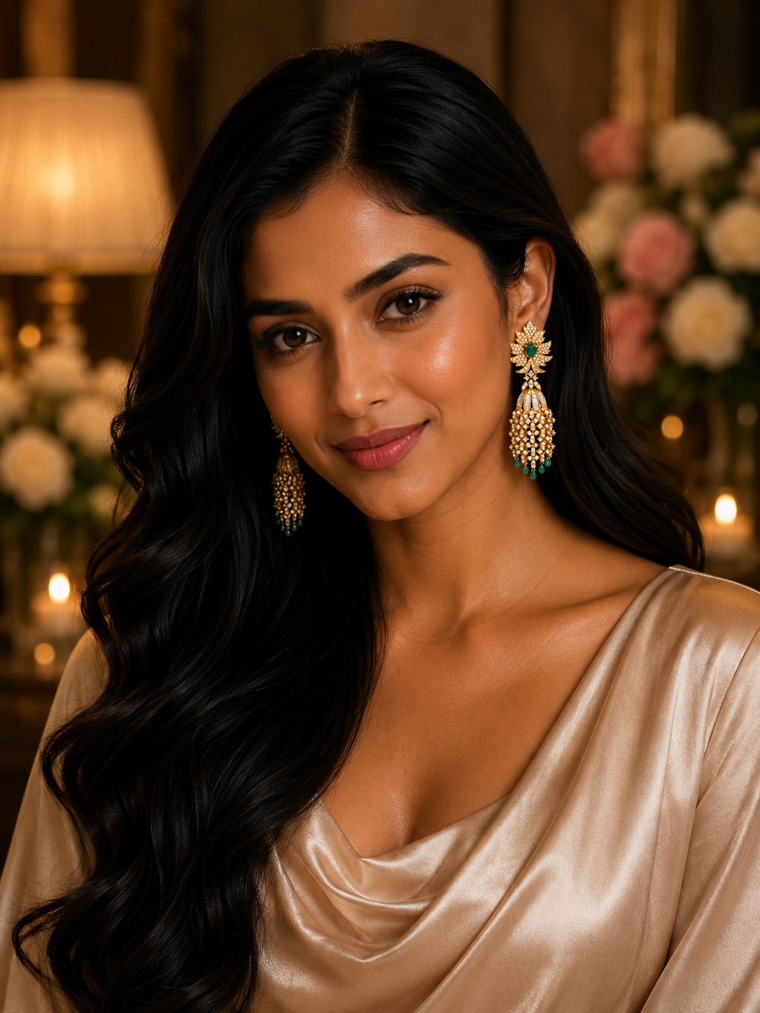 14K Gold Emerald Diamond Chandelier Earrings