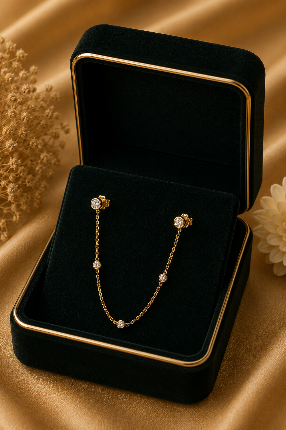18K Gold Emerald Diamond Ear Chain