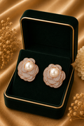 18K Rose Gold Golden South Sea Pearl Diamond Earrings