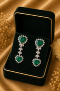 18K White Gold Emerald Diamond Drop Earrings