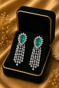 14K White Gold Emerald Floral Diamond Chandelier Earrings
