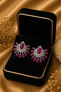 Ruby Halo Diamond Statement Earrings in 18K White Gold | Luxury Fine Jewellery