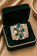 18K White Gold Emerald Floral Diamond Bracelet