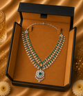14K White Gold Emerald Layered Diamond Necklace