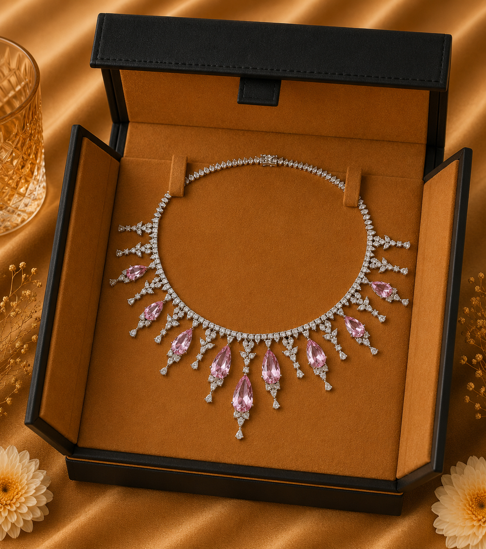 14K White Gold Pink Sapphire Diamond Necklace