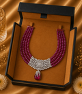 14K White Gold Ruby Multi-Strand Diamond Necklace