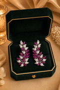 18K White Gold Ruby Leaf Diamond Earrings