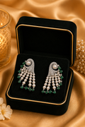 18K White Gold Emerald Pearl Chandelier Earrings