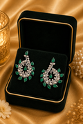 Emerald Floral Diamond Stud Earrings in 18K White Gold | Luxury Fine Jewellery