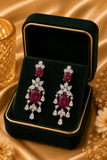 18K White Gold Ruby Floral Diamond Drop Earrings