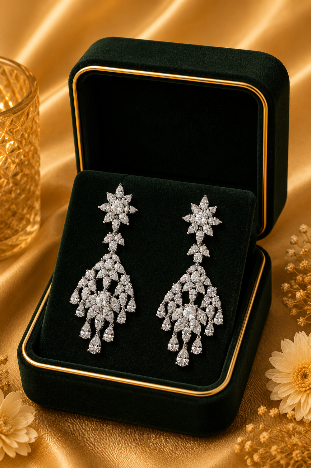 18K White Gold Diamond Chandelier Earrings