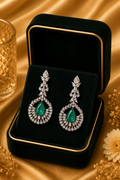 18K White Gold Emerald Pink Sapphire Diamond Earrings
