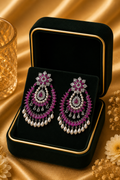 18K White Gold Ruby Halo Diamond Chandelier Earrings