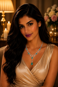 18K White Gold Emerald Station Diamond Necklace
