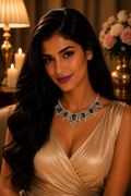 14K White Gold Emerald Diamond Statement Necklace