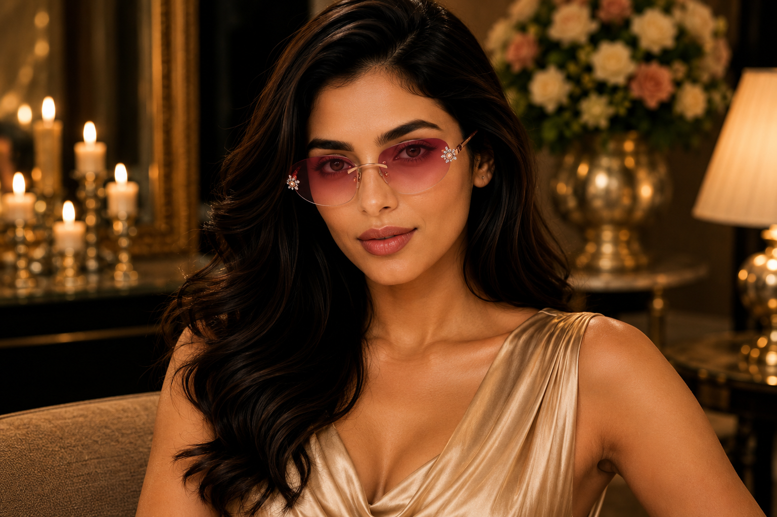14K Rose Gold Diamond Sunglasses
