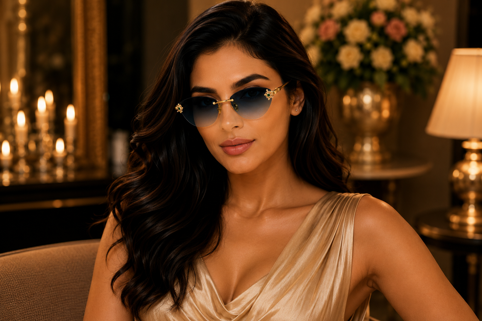 14K Gold Aviator Diamond Sunglasses