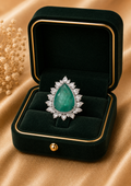 18K White Gold Emerald Diamond Pear Ring