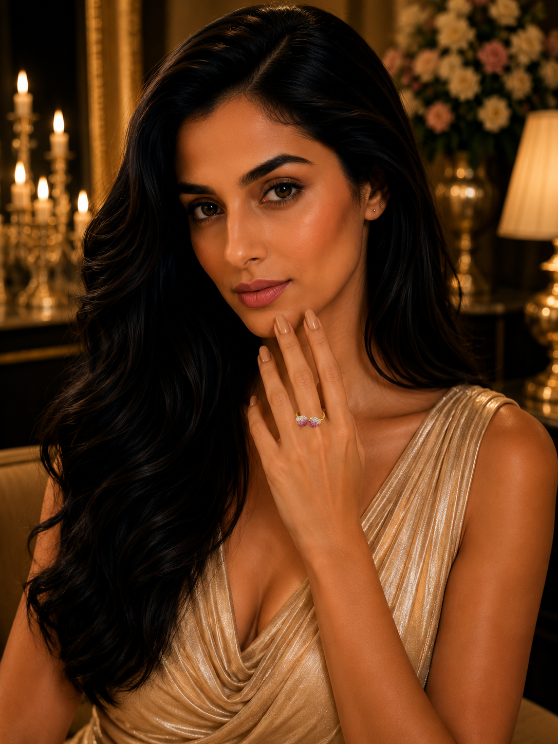 18K Rose Gold Double Heart Diamond Ring