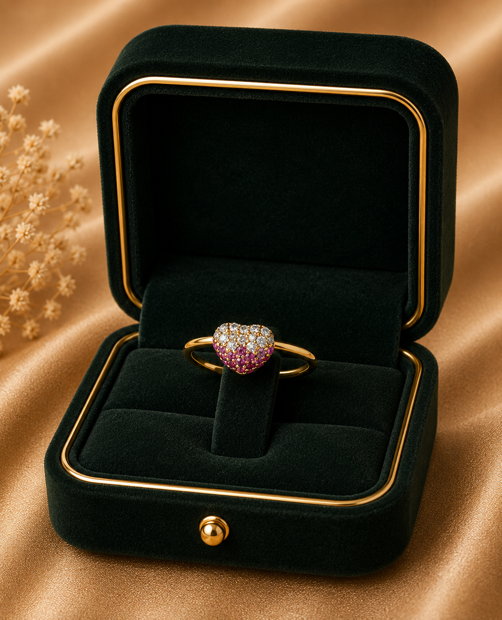 18K Rose Gold Petite Heart Diamond Ring