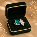 18K White Gold Emerald Diamond Toi et Moi Ring