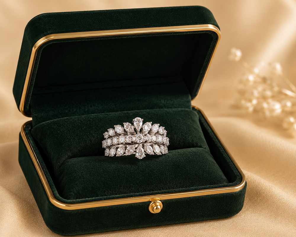 18K White Gold Diamond Multi Row Band Ring